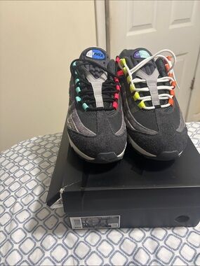 Nike Gray Sneakers with Neon Turquoise Pink Yellow and Orange Accents